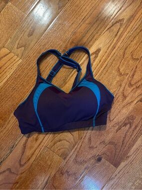 Moving Comfort Purple Sports Bra with Blue Accents